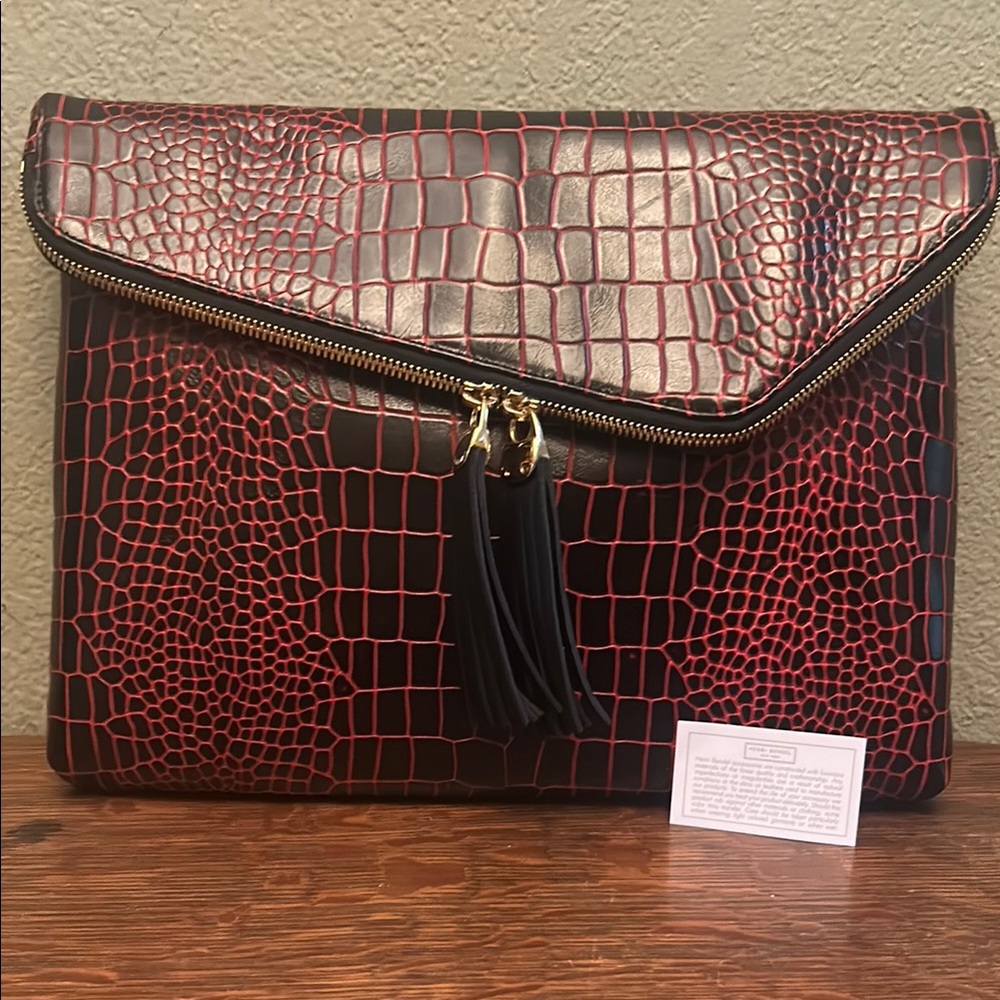 Henri Bendel Croc Embossed Large Envelope Clutch